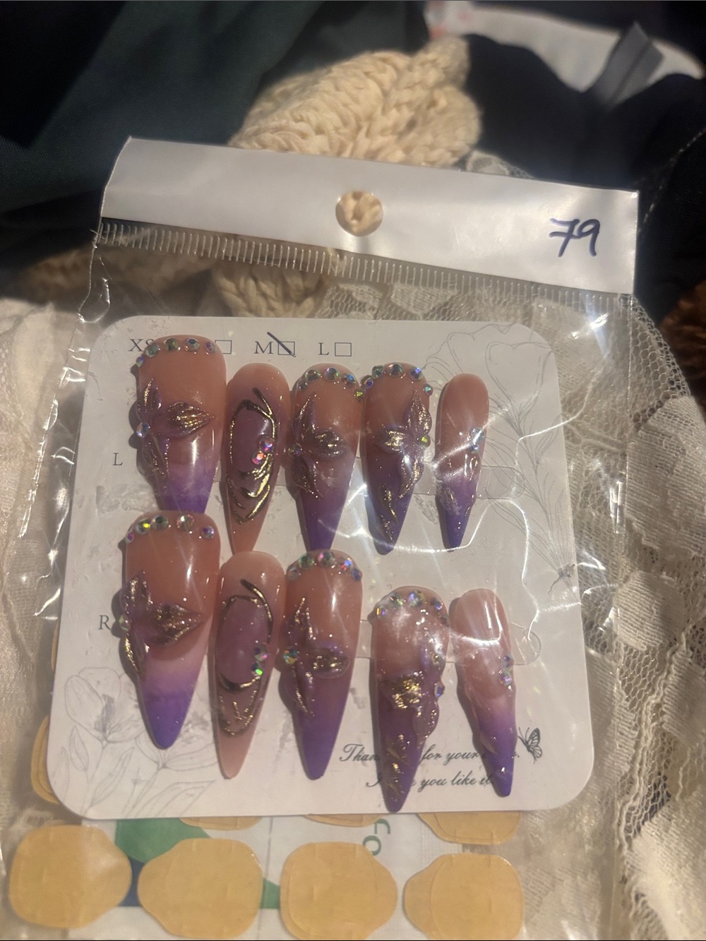 Stiletto Purple Ombre with gold Press-On Nails